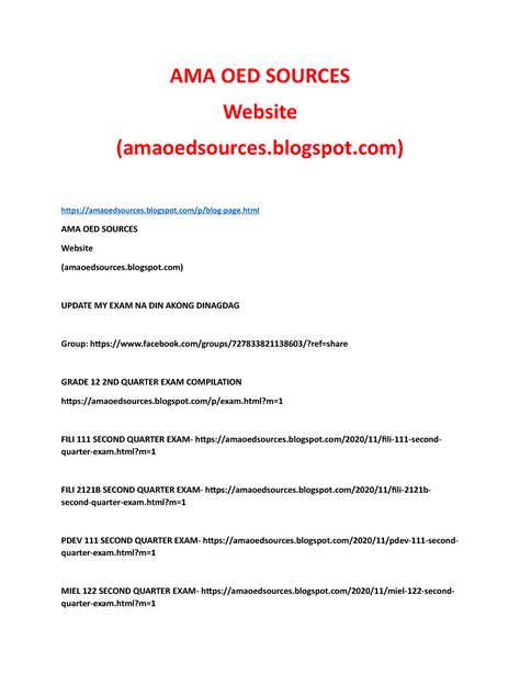 AMA OED Compiled Sources ~ AMA Oed Leak Answers .